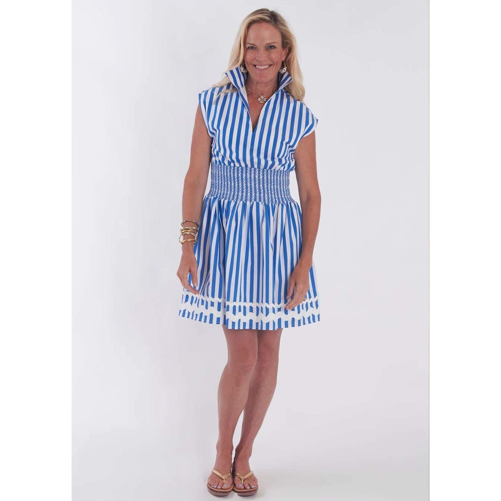 CK BRADLEY Bayberry Blue White Royal Stripe Dress L Sleeveless Summer Spring Hot